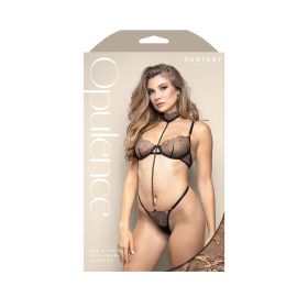 Fantasy Lingerie Opulence Underwire Bra & G-String with Removable Adjustable Pearl String Harness Black S/M