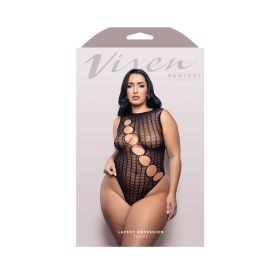 Fantasy Lingerie Vixen Latest Obsession Teddy with Diagonal Rhinestone Accent Cut-Outs Black Queen Size