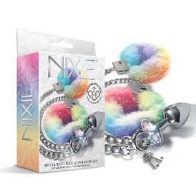 NIXIE Metal Butt Plug & Furry Handcuff Set MediumÂ Unicorn