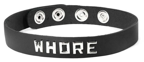 Wordband Collar Whore Black Leather