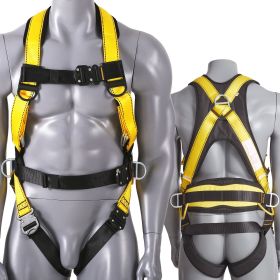 Safety Harness, Full Body Harness, Safety Harness Fall Protection with Added Padding, and Side Rings and Dorsal D-Rings and a Lanyard