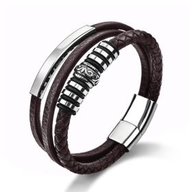 Stainless Steel Accessories Men's Reverse Plug Magnetic Snap Bracelet (Color: Steel Brown Leather)