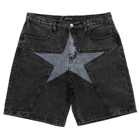 Streetwear Harajuku Denim Shorts 2022 New Men Patchwork Oversized Hip Hop Blue Jeans Shorts Summer Casual Loose Shorts (Color: Black, size: L)